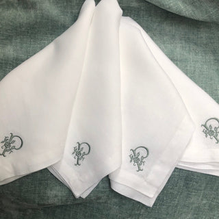 100% linen napkin with an embroidered monogram