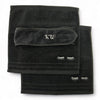 Monogrammed black towels with spa headband