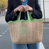 monogrammed jute tote bag with scallop detail in small size