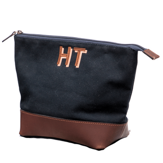 waxed canvas and leather personalised men's wash bag by initially London