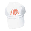 White Baseball Cap with large monogram with three letters