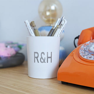 White laser-etched monogrammed scented candle with personalised text, made from 100% natural vegan soy and coconut wax in a glass candle holder - Initially London