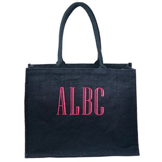 Navy, Shopper bag made from 100% jute exterior with wipe-clean plastic lining. Large four letter monogram on the front