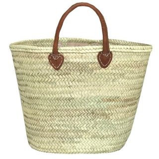 Hand Basket made from Palm leaves with brown leather handles - Initially London