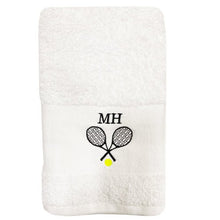 White Tennis Towel with embroidered Tennis rackets and two initials above- Initially London