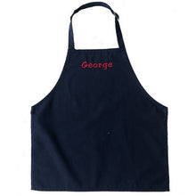 Navy Monogrammed Kids Apron, with a red monogram - Initially London