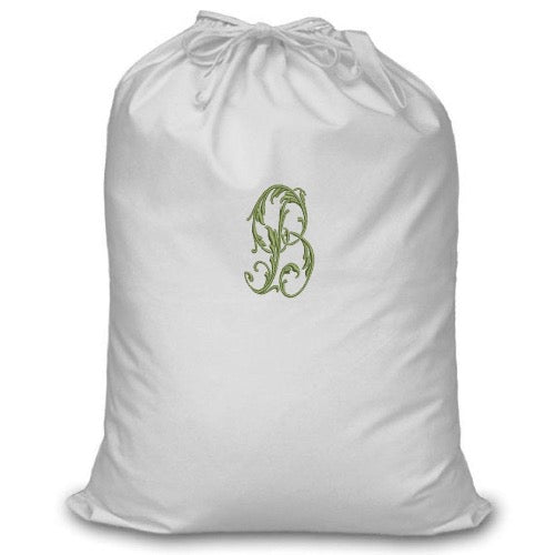 100% cotton canvas Laundry Sack with a large single letter monogram
