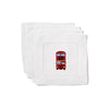 Set of Four London Themed Monogrammed Coasters with a motif of the classic red bus, made from a blend of 55% linen and 45% cotton - Initially London