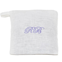 100% linen Lavender Potpourri Sachet with a script font monogram in the centre.