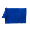 Majorelle Blue Monogrammed Soho Suede Pouch made from Suede with a brass zipper and suede tassel - Initially London