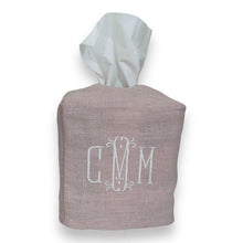 Pale Pink Tissue Box Cover monogrammed by Initially London with a large three letter monogram