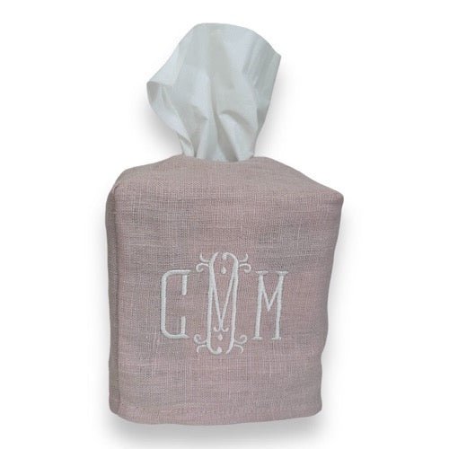 Pale Pink Tissue Box Cover monogrammed by Initially London with a large three letter monogram