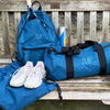 Monogrammed Petrol Blue Recycled Chelsea Duffle with blue lettering, made from 100% Recycled Polyester - Initially London