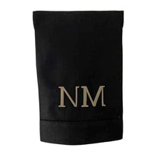 Black 55% linen 45% cotton Hemstitch guest towel with a large two letter monogram