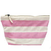 Pink Stripey Pouch made from 100% cotton with printed stripes and a silver-tone metal zipper - Initially London