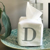 100% linen Tissue Box Cover with a large monogram on the front