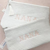 White Monogrammed Waffle Windsor Wash Bag made from 100% cotton exterior and nylon lining inside with a Moroccan Silk Tassel - Initially London
