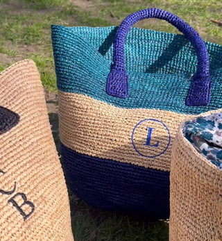 monogrammed raffia tote bags