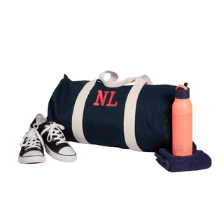 embroidered initials on an organic duffel bag by initially London