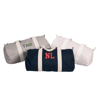 embroidered initials on an organic duffel bag by initially London