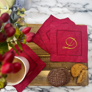 red monogrammed napkins by initially london