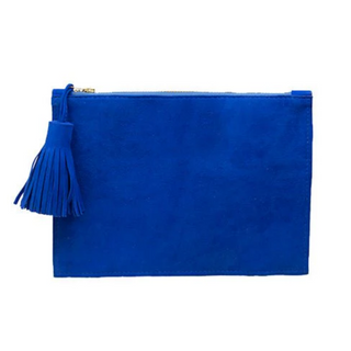 Monogrammed suede pouch in electric blue leather