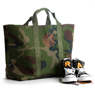 Water-resistant camouflage print tote bag monogrammed by Initially London