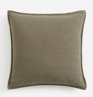 Monogrammed linen cushion cover in khaki green