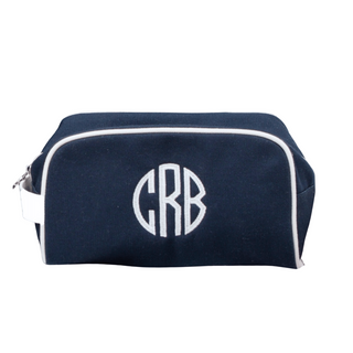 navy canvas embroidered initial wash bag by initially London
