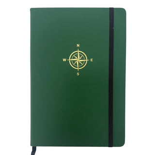 personalised notebook with gold foil compass motif for hiking 