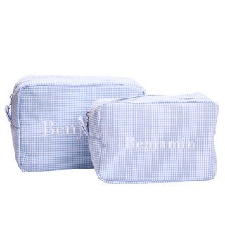 gingham cotton wash bag personalised wash bag by initially London