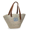 Monogrammed Maltby Market Basket with a three letter monogram in Intertwined font with Cornflower Blue thread, made from finely woven palm leaves in Morocco - Initially London