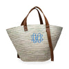 Monogrammed Maltby Market Basket with a three letter monogram in Intertwined font with Cornflower Blue thread, made from finely woven palm leaves in Morocco - Initially London