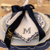 Monogrammed Navy Scalloped Napkin made from 70% linen and 30% cotton with a gorgeous stitched scallop border - Initially London