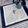 Monogrammed White Square Hemstitch Placemat made from 100% linen with a ladder hemstitch border - Initially London