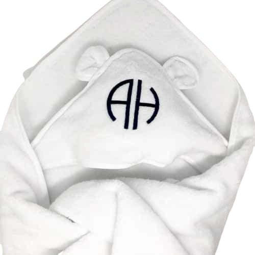Baby bath Towel with little ears on with a large monogram