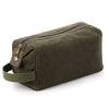 Olive coloured waxed canvas wash bag without a monogram 