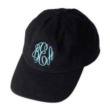 Black Baseball Cap with large monogram with three letters