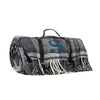 100% British wool with a nylon, water-resistant backing Picnic Rug in Grey Check with a large single letter monogram