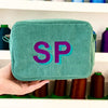 Teal 100% cotton corduroy with water-resistant lining Wash Bag with a large two letter monogram 