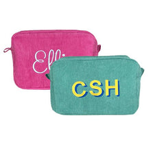 Teal and Pink 100% cotton corduroy with water-resistant lining Wash Bag, both with large monograms