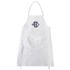 White 100% organic cotton Apron with no pockets. A large embroidered monogram on the front