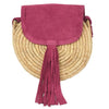 Pink Cross Body bag made from all natural palm leaf and suede leather, without a monogram