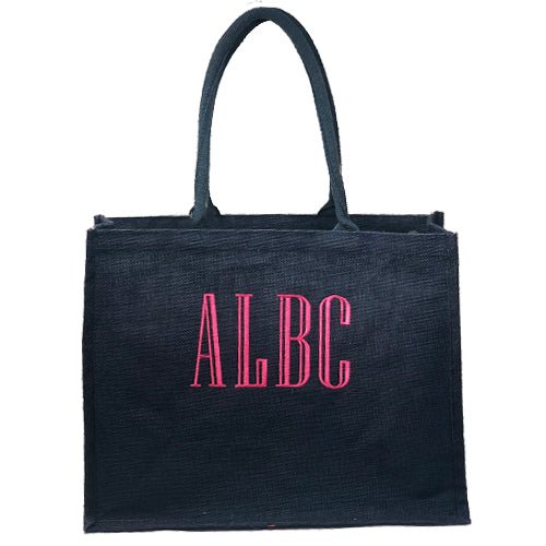 Navy, Shopper bag made from 100% jute exterior with wipe-clean plastic lining. Large four letter monogram on the front 