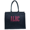 Navy, Shopper bag made from 100% jute exterior with wipe-clean plastic lining. Large four letter monogram on the front 
