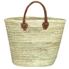 Hand Basket made from Palm leaves with brown leather handles - Initially London