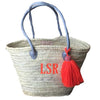 Bright Orange Handmade Yarn Tassel on a Monogrammed Basket- Initially London