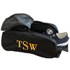 Black Recycled 420D polyester Sports Shoe Bag with a large three letter embroidered monogram
