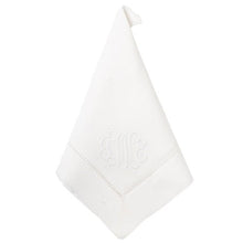 Monogrammed 100% linen Extra Large Hemstitch Napkin with a white, traditional monogram