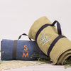 Fresh Green and soft blue Fleece picnic rug, both with large embroidered monograms
